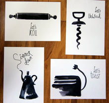 Load image into Gallery viewer, Lets Toast -Black and white watercolor print