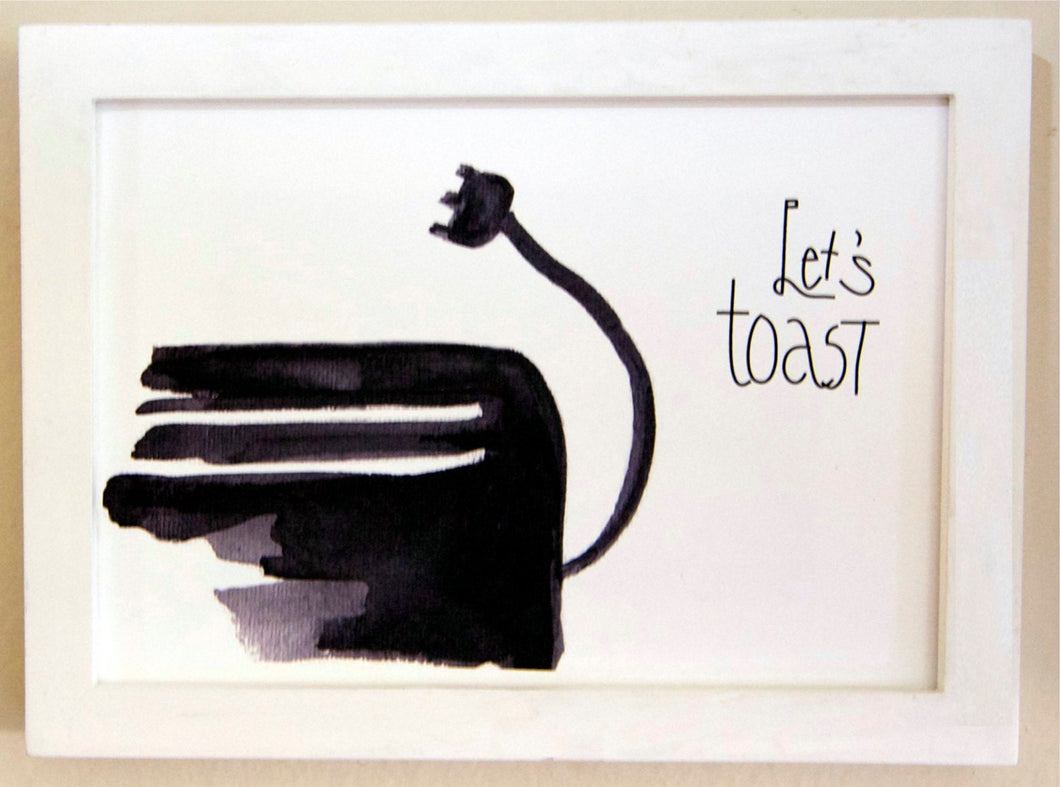 Lets Toast -Black and white watercolor print