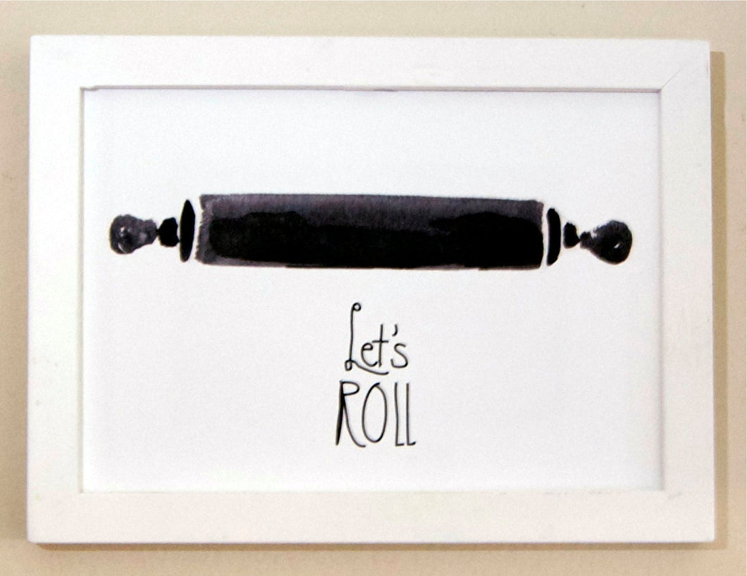 Lets Roll-Black and white watercolor print